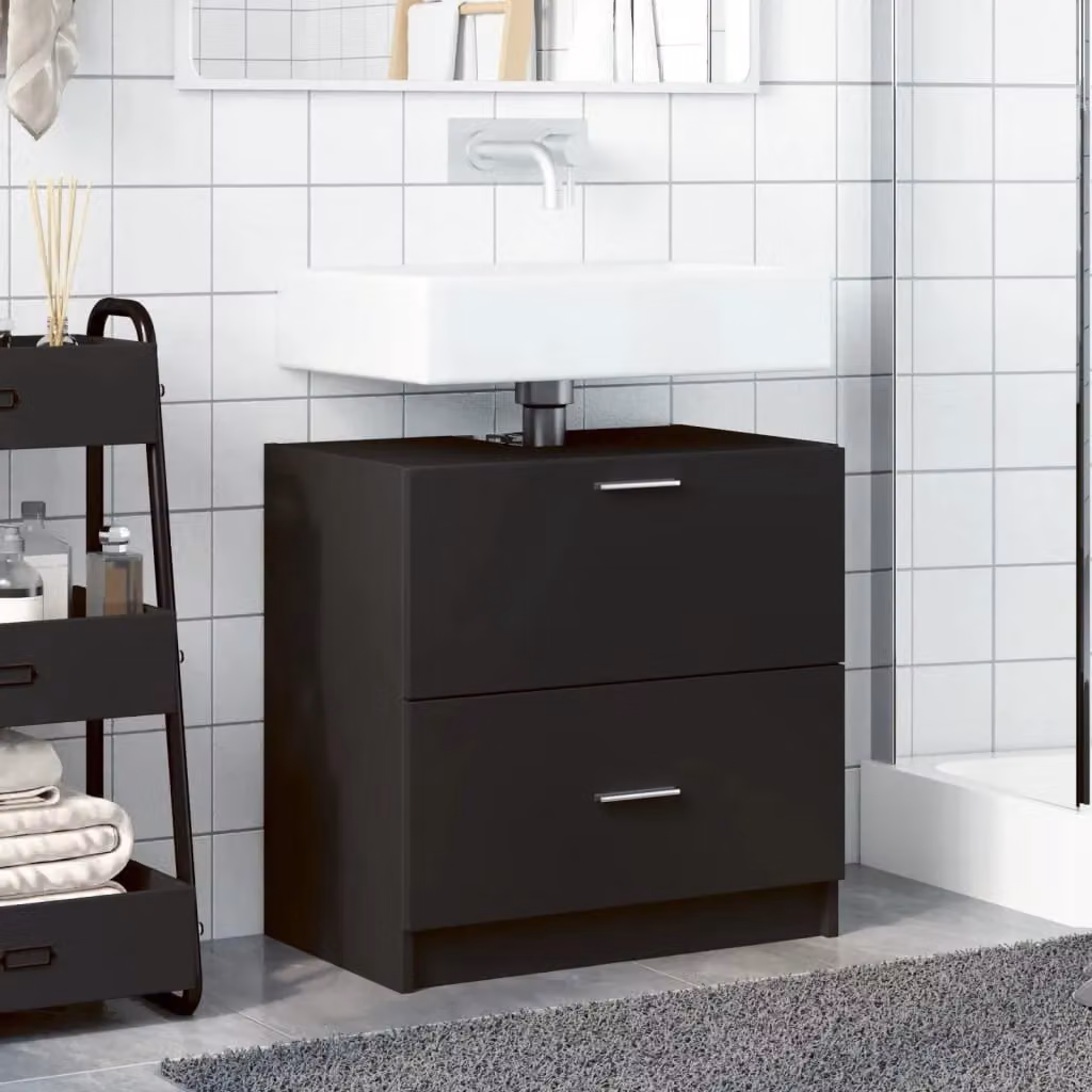 Berkfield Home Sink Cabinet in Black Matt MDF, W: 59 cm, D: 37 cm, H: 59 cm – 2