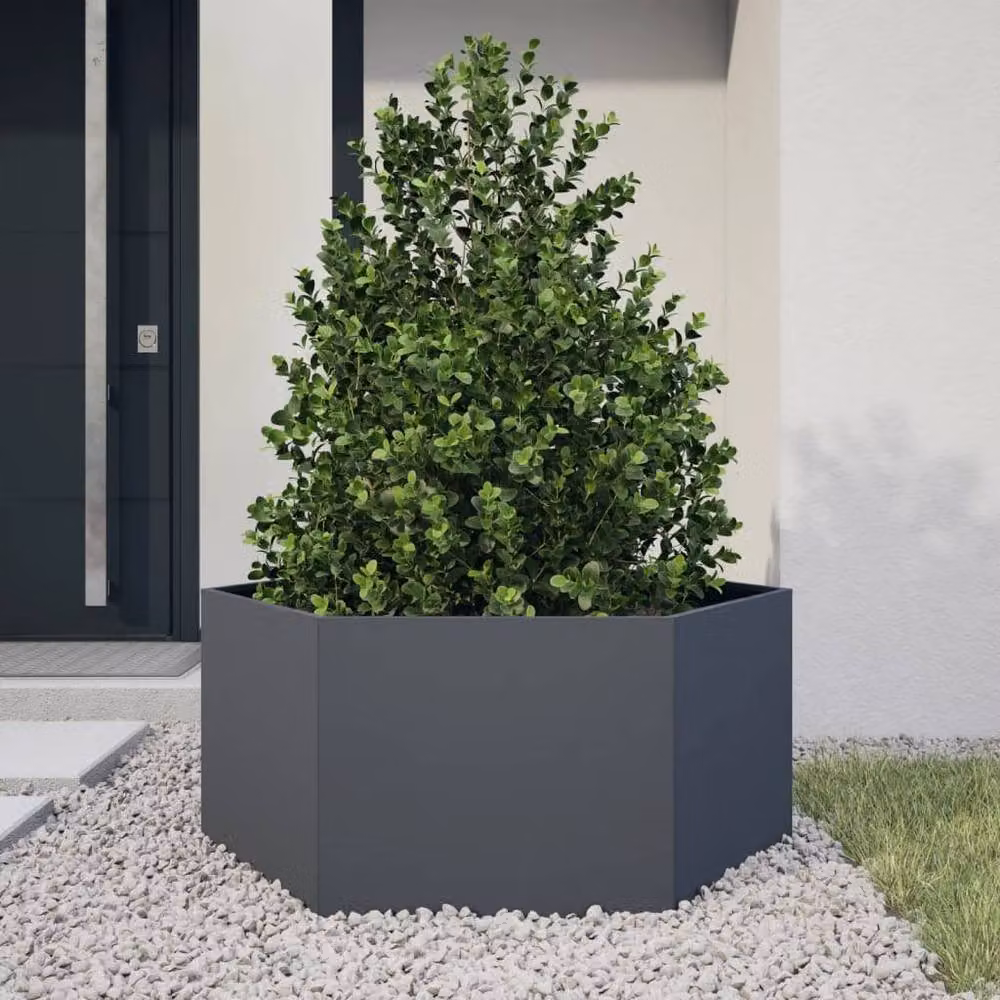 Berkfield Hexagon Steel Garden Planter in Anthracite and Black, W/D/H: 104 x 90 x 45 cm – 2