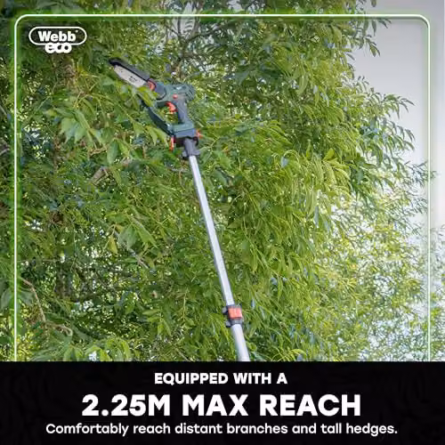 Webb Eco 20V Long Reach 50cm Hedge Trimmer and 20cm Pruner Attachment with 2Ah Rechargeable Battery and Charger, Green – 3