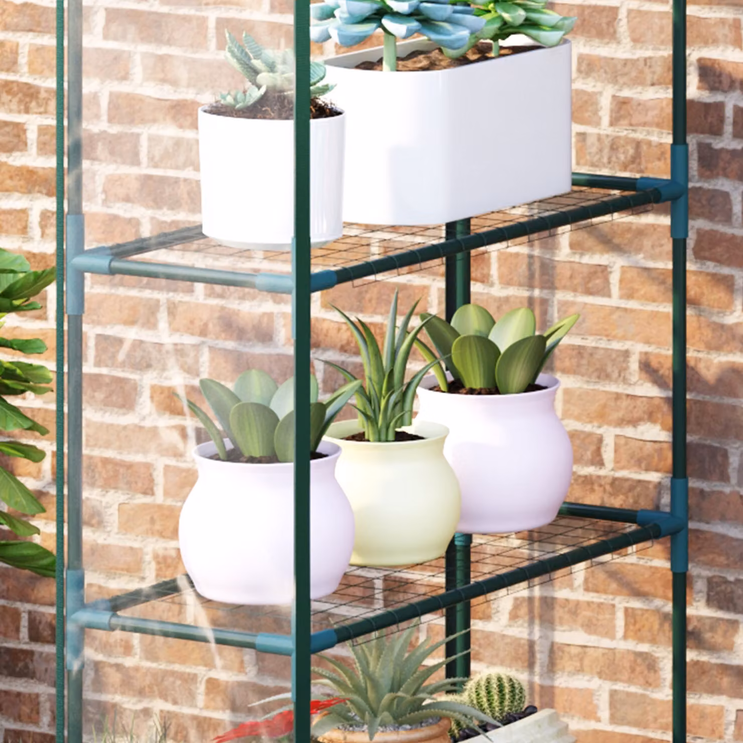 Outsunny Portable Walk In Greenhouse with 8 Shelves and Metal Frame, Transparent, W: 73 cm, H: 195 cm – 5