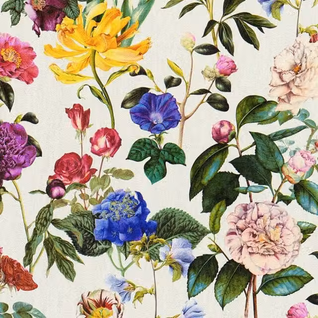 A.S. Création Jette Flowers Botanical Floral Textured Wallpaper in Beige and Multicolour