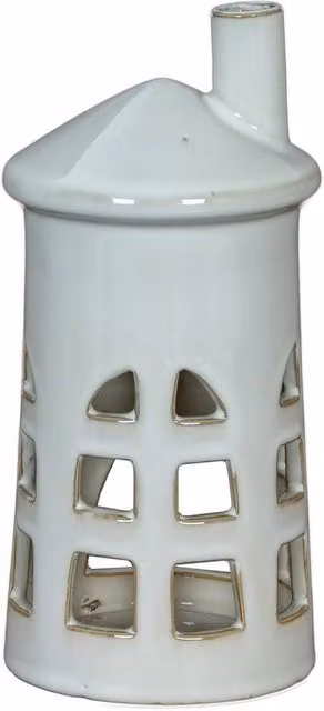 Lemon Pavilion Rhea Medium Lighthouse Tealight Candle Holder, White Ceramic, W: 11 cm, D: 11 cm, H: 23 cm