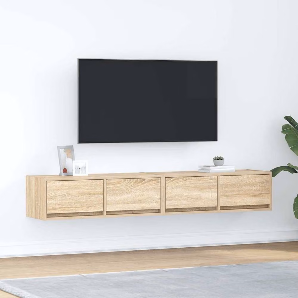 Berkfield Home 2-Piece Sonoma Oak TV Cabinets in Light Tan, W/D/H: 80 x 31 x 25.5 cm – 2