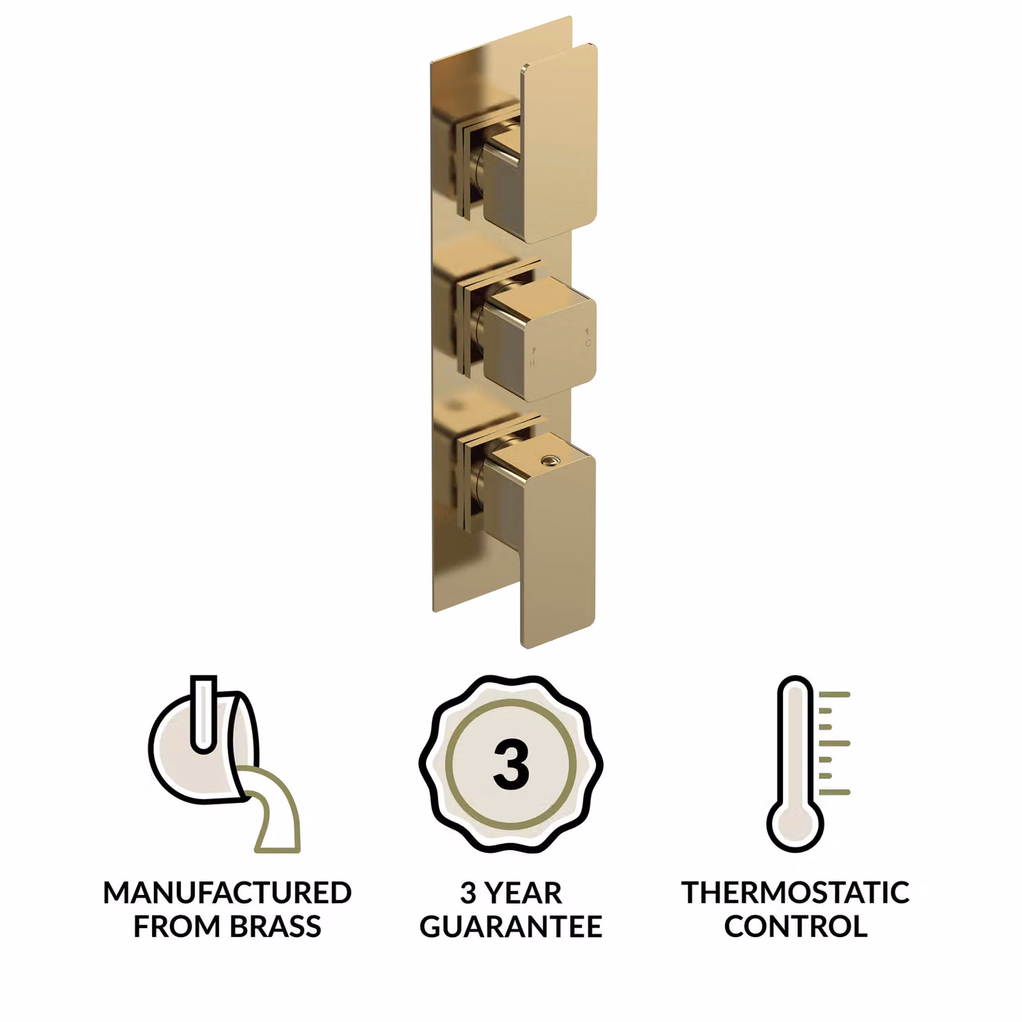 Balterley Concealed Triple Thermostatic Shower Valve with Diverter, Square Lever and Knob Handles, Brushed Brass, H x W x D: 30.0 x 13.5 x 8.0 cm – 2