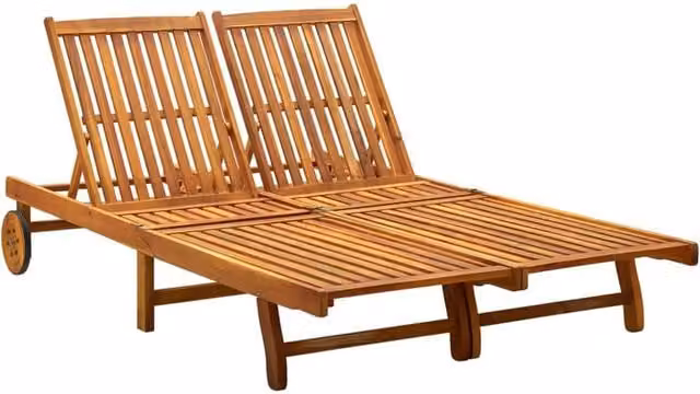 Berkfield Home 2-Person Sun Lounger in Brown Solid Acacia Wood with Adjustable Headrest and Castors