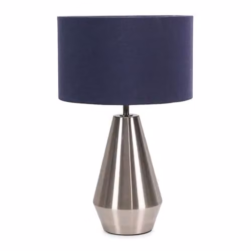 ValueLights Silver Metal Touch Dimmer Table Lamp with Blue Fabric Drum Shade – 1