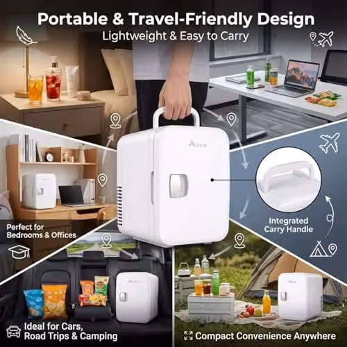 Alivio 6L Mini Portable Electronic Refrigerator in White for Drinks, Skincare and Cosmetics with AC/DC Power – 3
