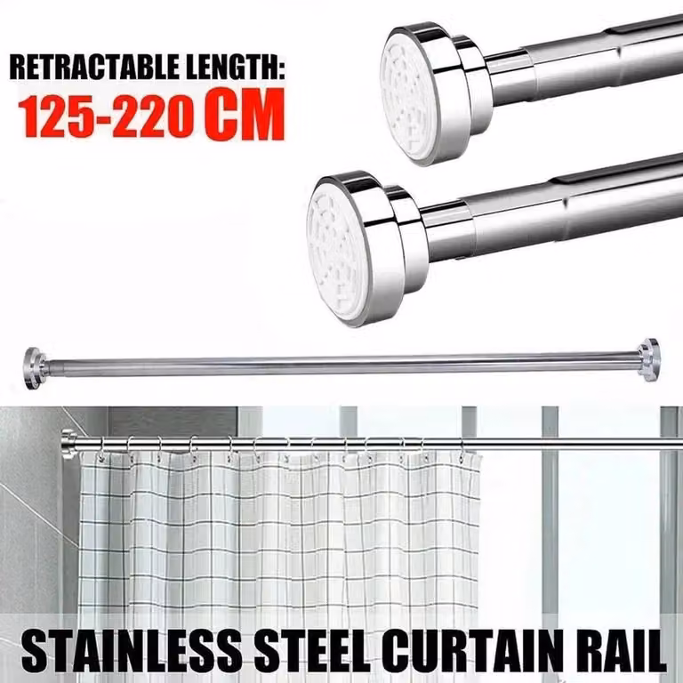 SPETLEK Heavy Duty Telescopic Shower Curtain Pole in Silver