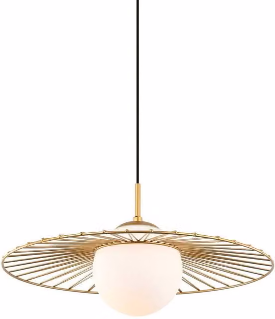 Netlighting Modern Hanging Pendant Light with Gold and White Glass Shade, E27