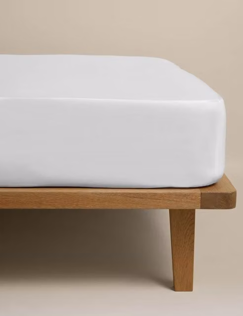 M&S Egyptian Cotton 230 Thread Count Mako Satin Deep Fitted Sheet, White, W: 180 cm, L: 200 cm