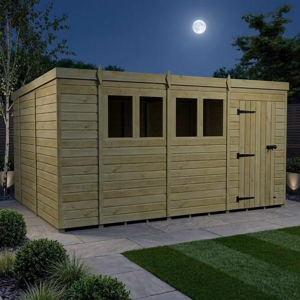 Buttercup Farm Brown Timber Pent Garden Shed with Single Door and Windows, W: 426.72 cm, D: 305 cm, H: 210 cm – 3