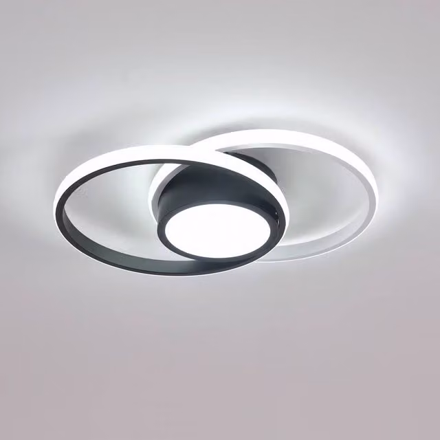 Pheashine Modern Intertwined Double Ring LED Ceiling Light in Black and White, 42W, 6500K – 1