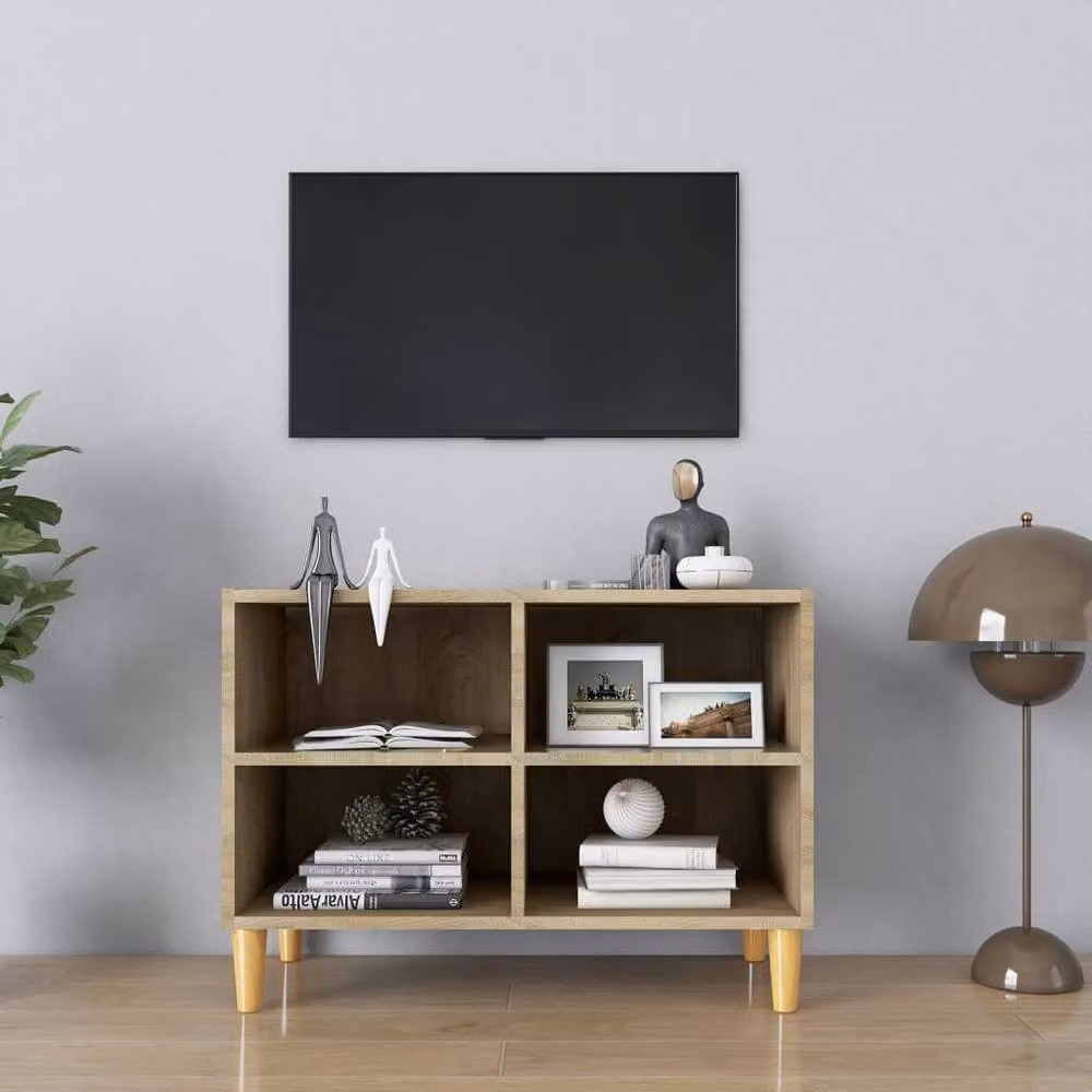 Berkfield Home Sonoma Oak TV Cabinet with Solid Wood Legs in Light Tan, W/D/H: 69.5 x 30 x 50 cm – 2