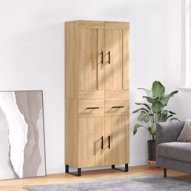 Berkfield Home Sonoma Oak Highboard in Brown, W/D/H: 69.5 x 34 x 180 cm