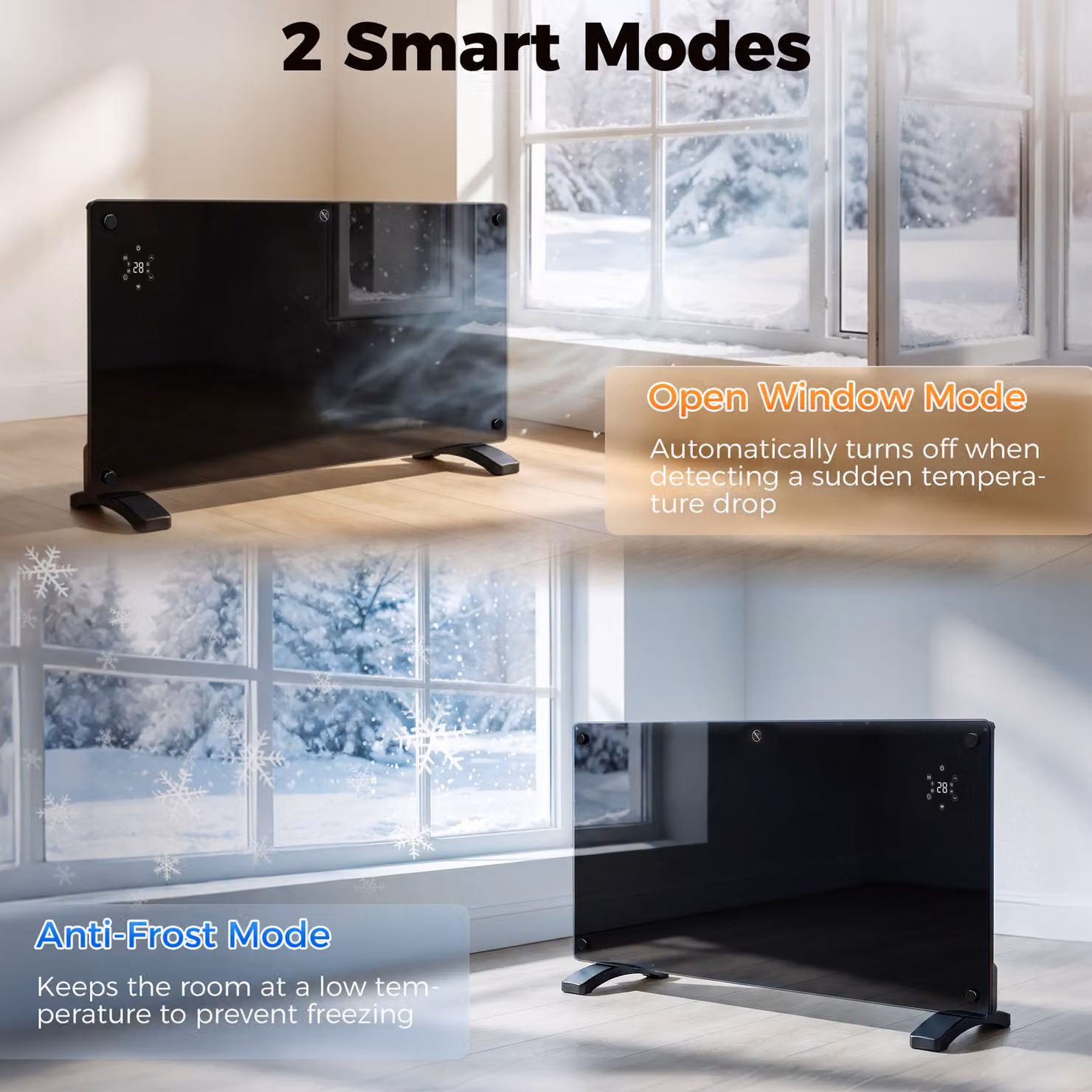HOMCOM 1500W Smart Control Glass Heater with App and Remote Control, Black – 7