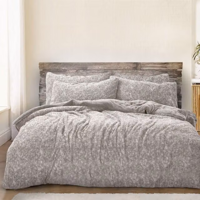 Velosso Teddy Marl Warm & Cosy Duvet Cover and Pillowcase Set in Natural, Double (W: 200 x D: 220 cm)