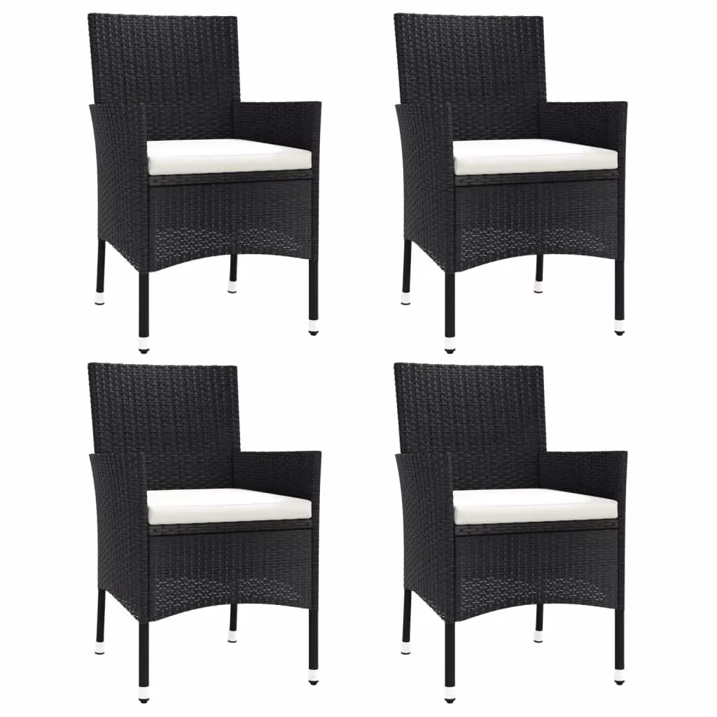Berkfield Home Set of 4 Black Poly Rattan Garden Chairs with Cushions and Armrests – 2