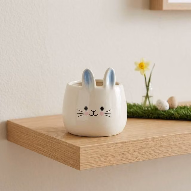 Garden Greatness Multicolour and White Ceramic Whimsical Novelty Bunny Tabletop Decor Pot
