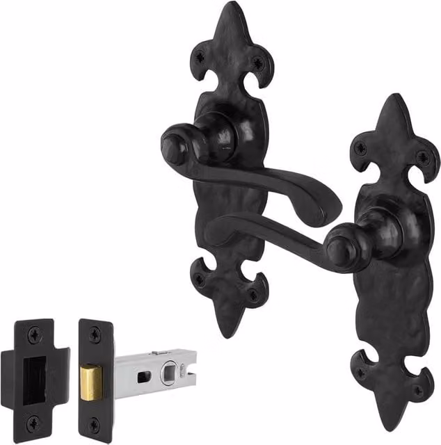 AFIT Black Antique Cast Iron Door Handles with 64mm Latch Backplate, 1 Pair – 1