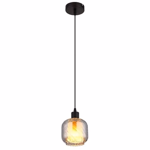 Netlighting Xia Dome Pendant Light in Matt Black with Grey Glass Shade, E27, Height Adjustable – 1