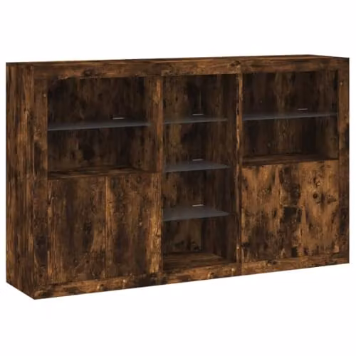 vidaXL Modern Sideboard with Integrated LED Lights in Smoked Oak, W: 162 cm, D: 37 cm, H: 100 cm