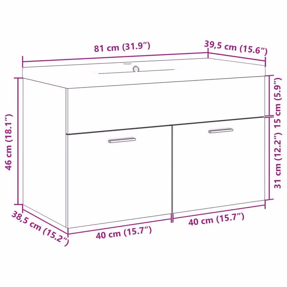 Berkfield Home Wall Mounted Bathroom Sink Cabinet with Built-in Basin in Sonoma Oak Brown – 2