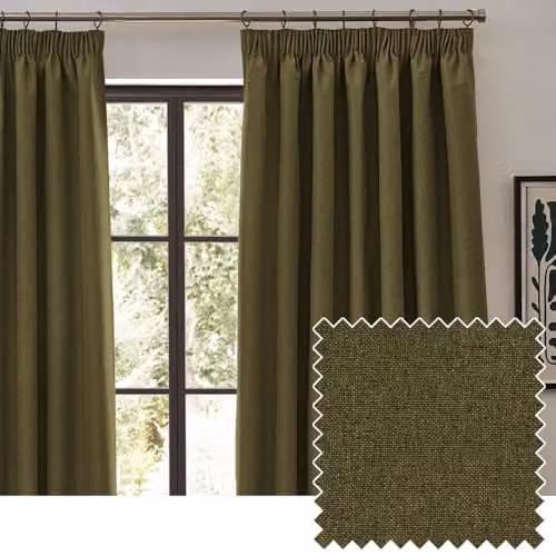 Riva Home Dawn Textured Blackout Pencil Pleat Curtains, Green, Pair, Width: 229 cm, Drop: 229 cm
