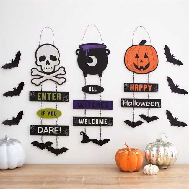 KDMK Spooky Season Pumpkin Chain Hanging Sign, Orange