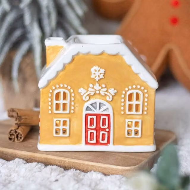 Uniqueful Candy Cane Gingerbread House Ceramic Oil Burner and Wax Warmer, Multicolour Tabletop Tealight Design – 1