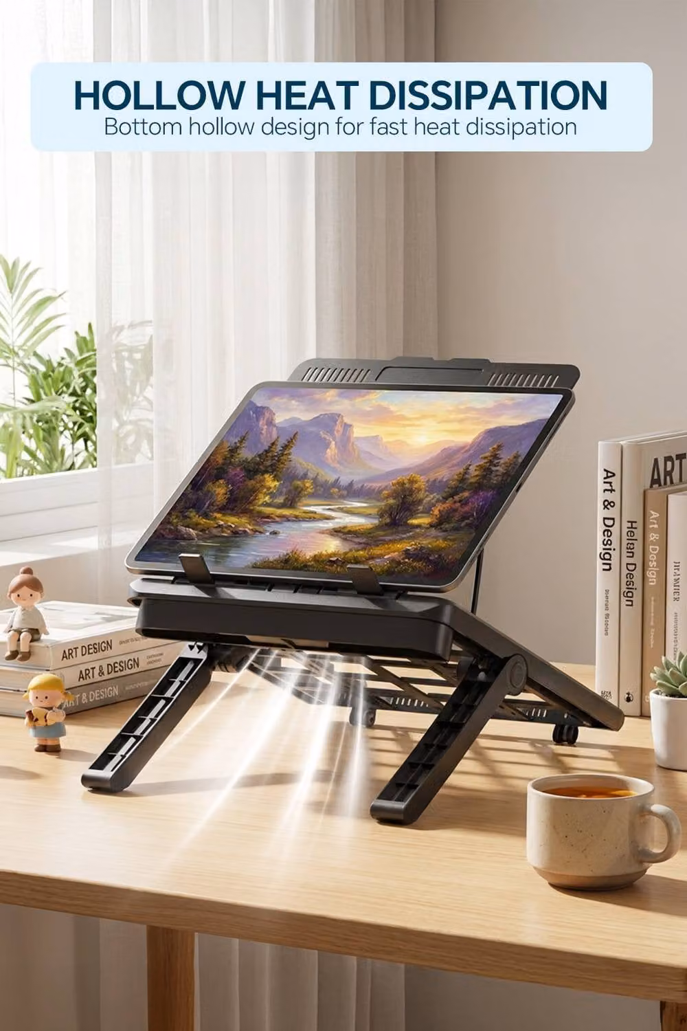 Living and Home Adjustable Ergonomic Laptop Stand with Phone Holder and Ventilation in Black – 5