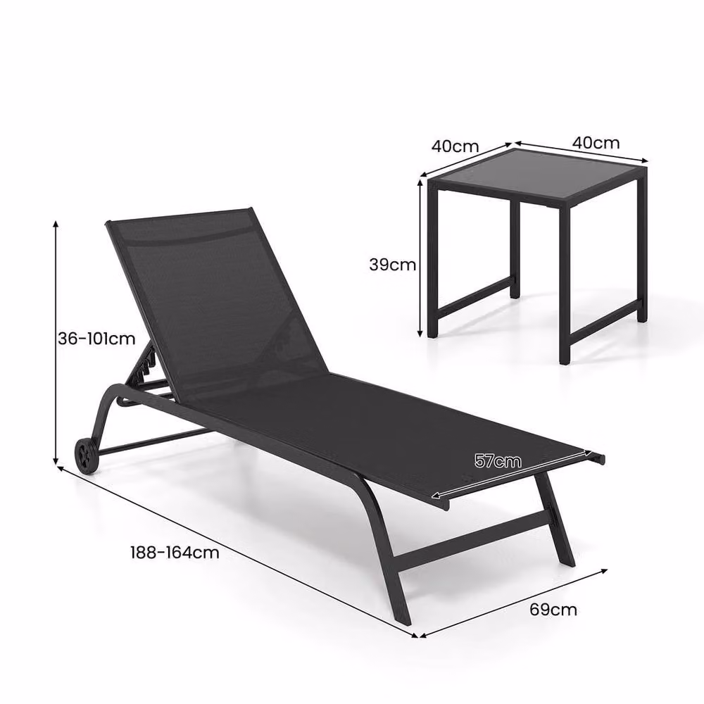 KORVIXA 2 Pack Outdoor Chaise Lounge Chairs in Black with Wheels – 2