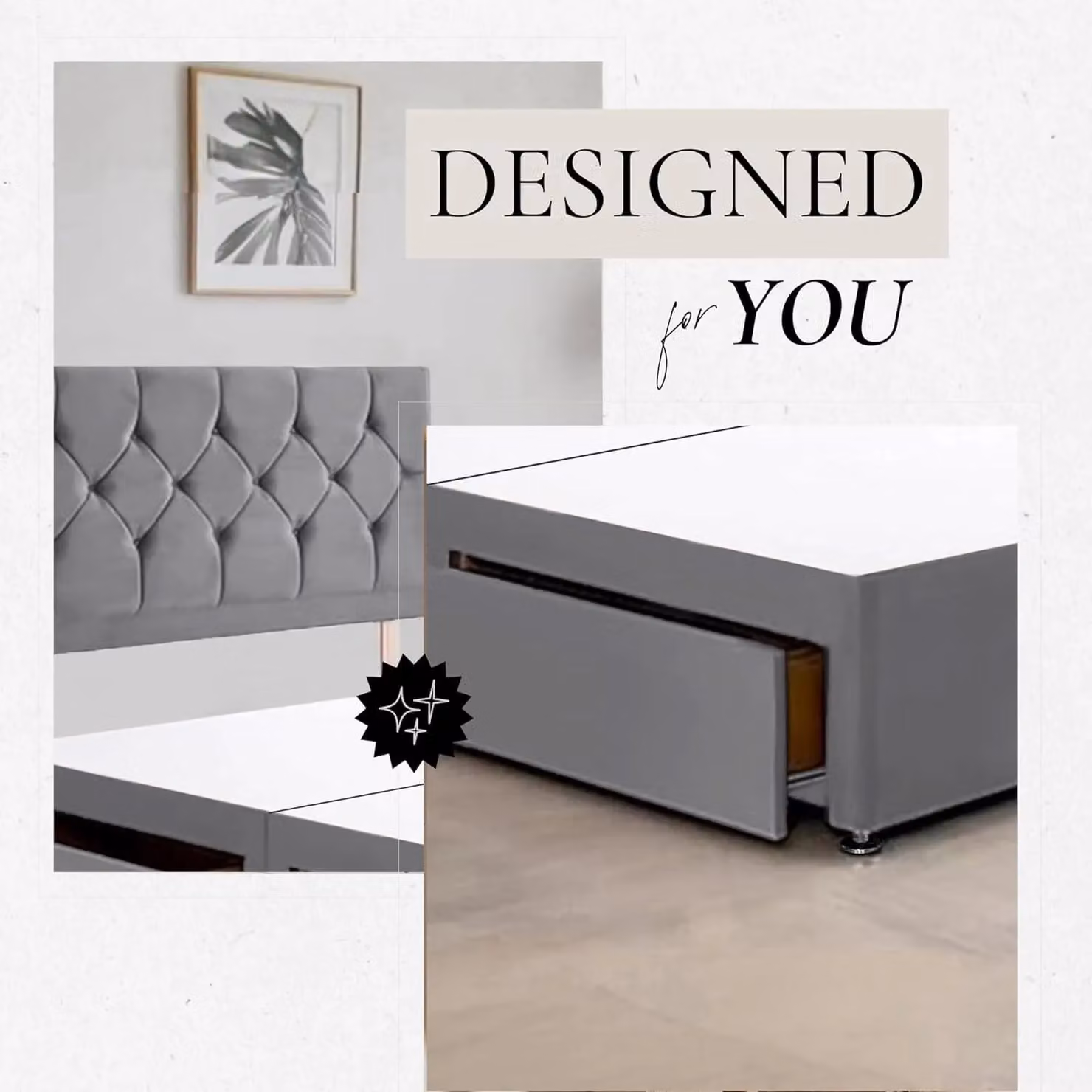 Bed Time UK Ziggy Plush Velvet Divan Bed Frame with 2 Drawers and 20 inch Headboard in Grey, Size: King (W/D/H: 180 x 200 cm) – 2