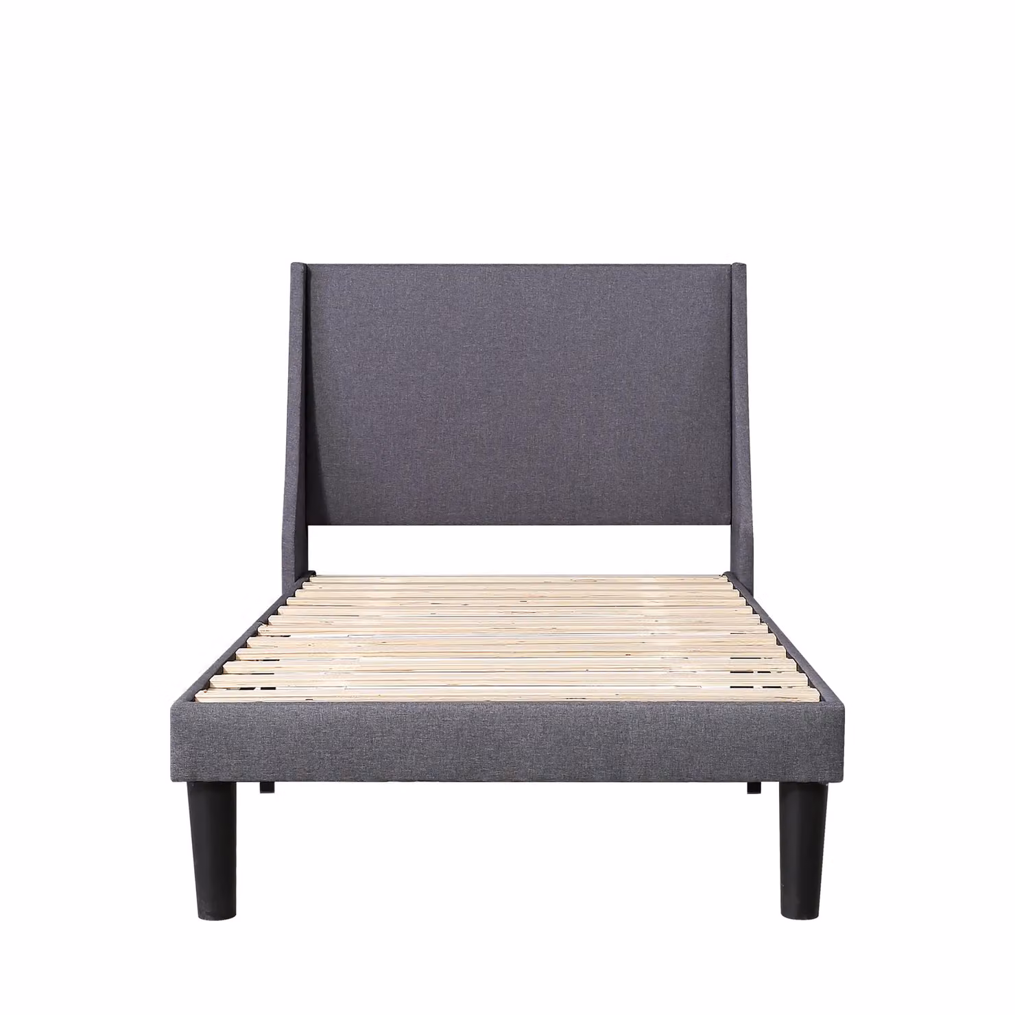 AKA Single 3FT Upholstered Bed with Winged Headboard and Wood Slat Support in Grey – 4