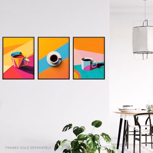 Artery8 Set of 3 Multicolour Geometric Graphic Coffee Cup Abstract Wall Art Paper Posters, 30.48 x 40.64 cm – 3
