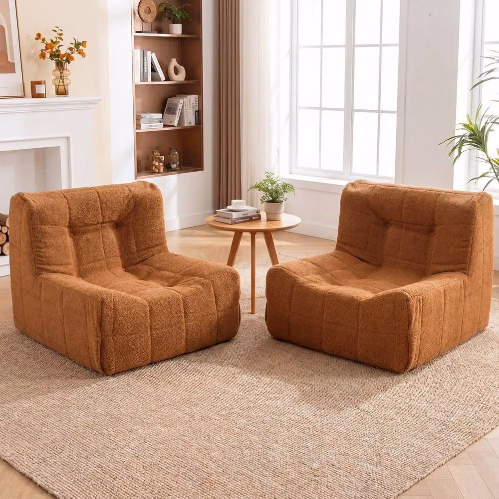 Costway Brown Bouclé Fabric Bean Bag Chair, Comfy Armless Upholstered Lounge Floor Sofa – 7