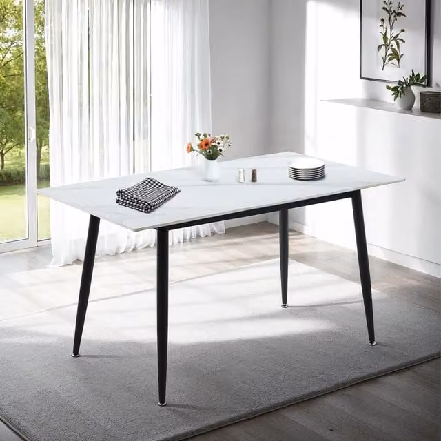 Seconique Fenton Modern Rectangular Dining Table in White with Marble Effect Top – 1