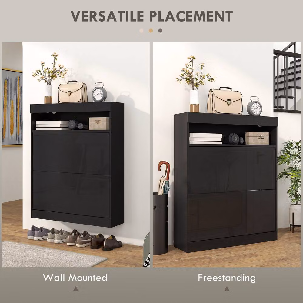 ERGOVEXA High Gloss Black Shoe Cabinet with 2 Tilting Flip Doors, W/D/H: 99.5 x 2.0 x 80.0 cm – 6