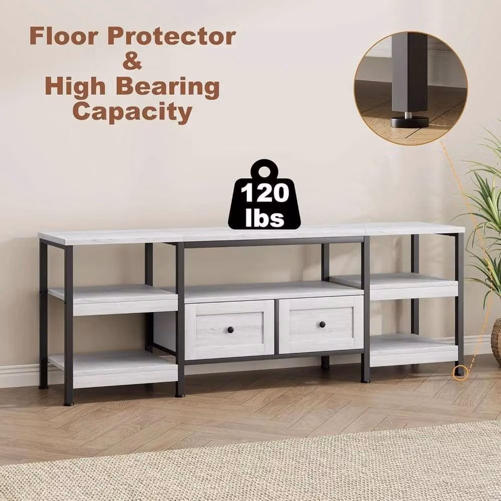 VOGREX Industrial TV Stand with Drawer and Open Shelf Entertainment Center in White – 3