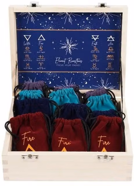 KDMK Set of 16 Four Elements Rune Stones with Display in Blue