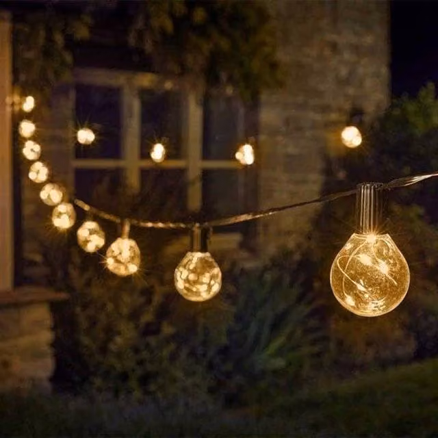 Marco Paul Solar LED Outdoor Sphere String Lights, Warm White, 14.5m, Black