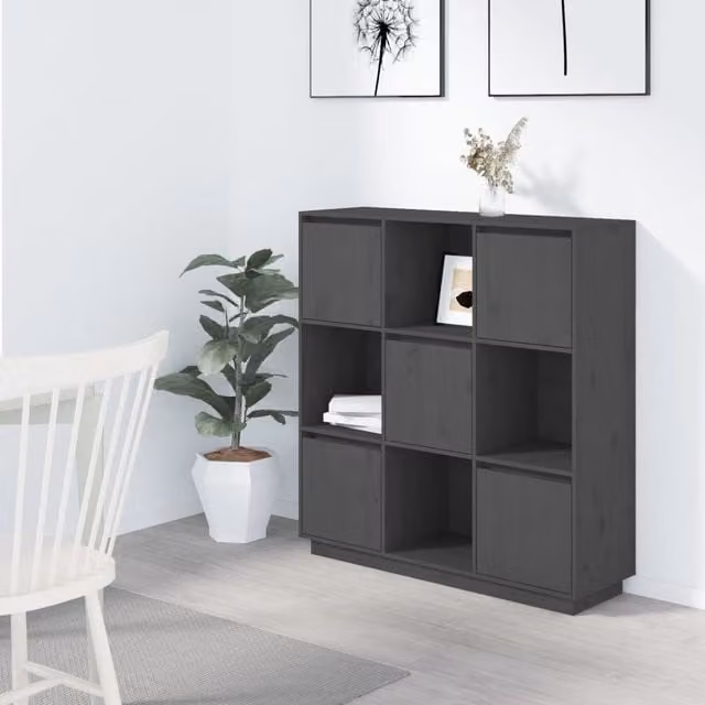 Berkfield Home Grey Solid Wood Pine Highboard W/D/H: 110.5 x 35 x 117 cm – 1