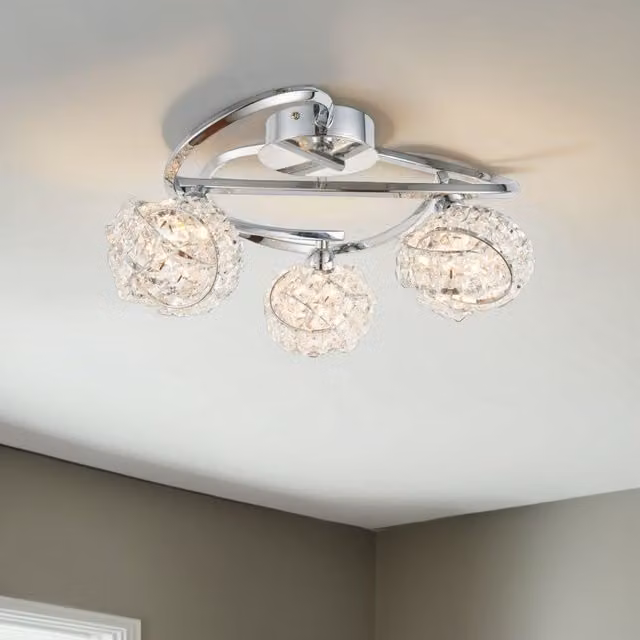 Pagazzi Lighting Monaco Semi-Flush Ceiling Light in Silver and Crystal Glass – 1