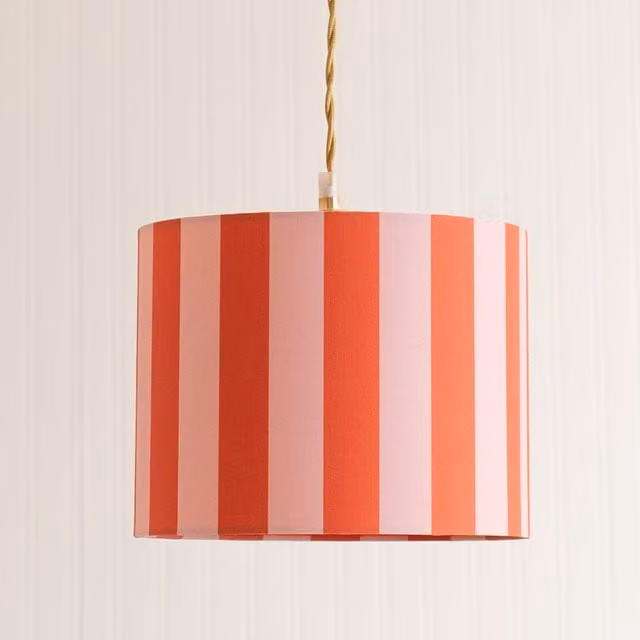 ValueLights Callie Small Colour Clash Round Fabric Ceiling Drum Lamp Shade and LED Bulb in Pink and Multicolour