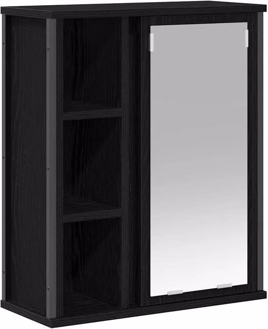 Berkfield Home Black Oak Bathroom Wall Cabinet with Mirror and Internal Shelves, W/D/H: 50 x 21 x 60 cm