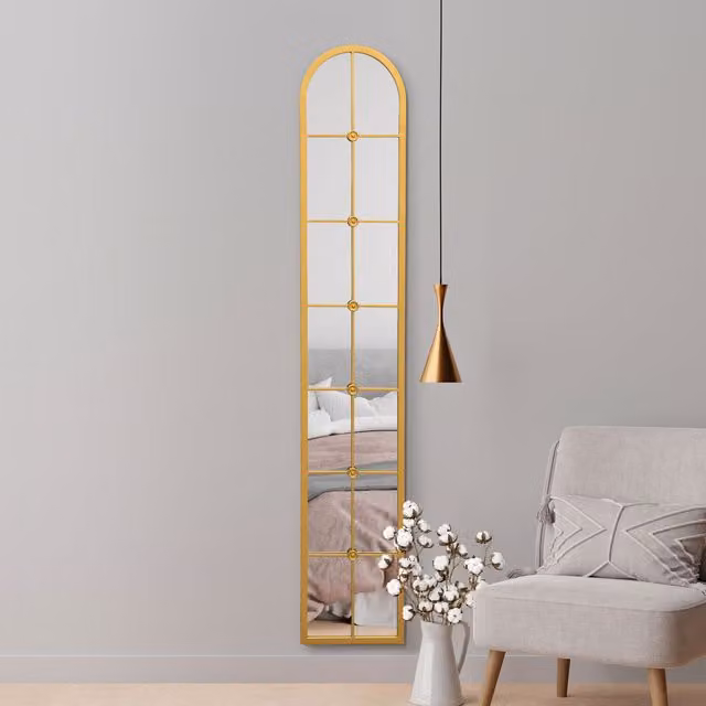 MirrorOutlet Arcus Slim Framed Metal Arch Leaner Wall Mirror in Gold, H 170 cm x W 30 cm x D 30 cm