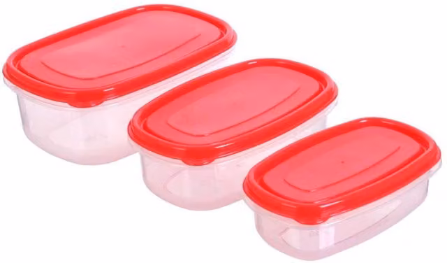 Bedsland EasyStore Set of 3 Airtight Rectangular Food Storage Containers, Red, 2.5 l