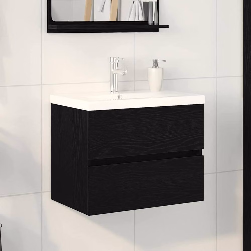 Berkfield Home Modern Black Oak Vanity Unit with Built-in Basin – 2