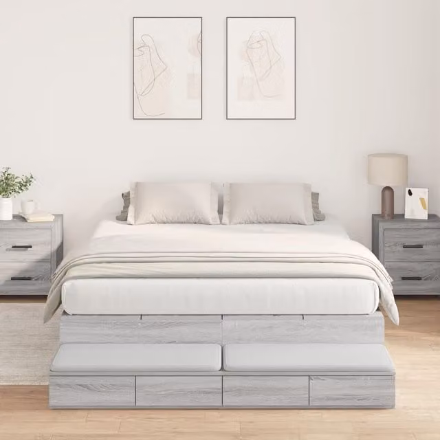 Berkfield Home Grey Sonoma Storage Bed Frame with Drawers, Engineered Wood, 150 x 200 cm