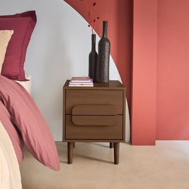 sweeek Vintage Wood Effect Bedside Table with 2 Drawers in Dark Brown, W: 40 cm, D: 40 cm, H: 50 cm