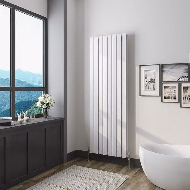 AicaBathroom Vertical Flat Panel Double Steel Radiator in White, W: 54.4 cm, H: 160 cm